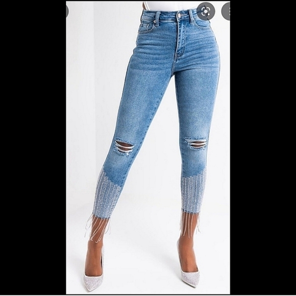 Akira too good rhinestone high-waisted jeans - Picture 1 of 3